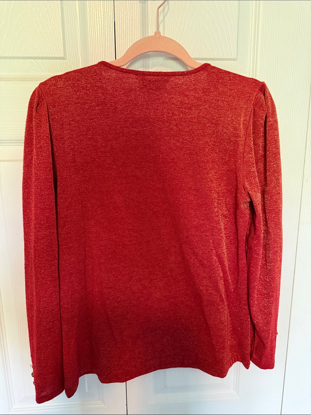 Liz Claiborne Shimmery Red Long-Sleeve Crewneck Top - Picture 6 of 6